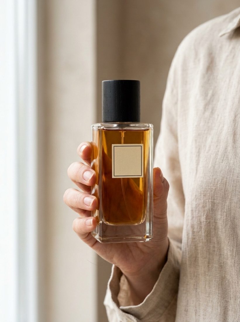 Hand holding the perfume bottle