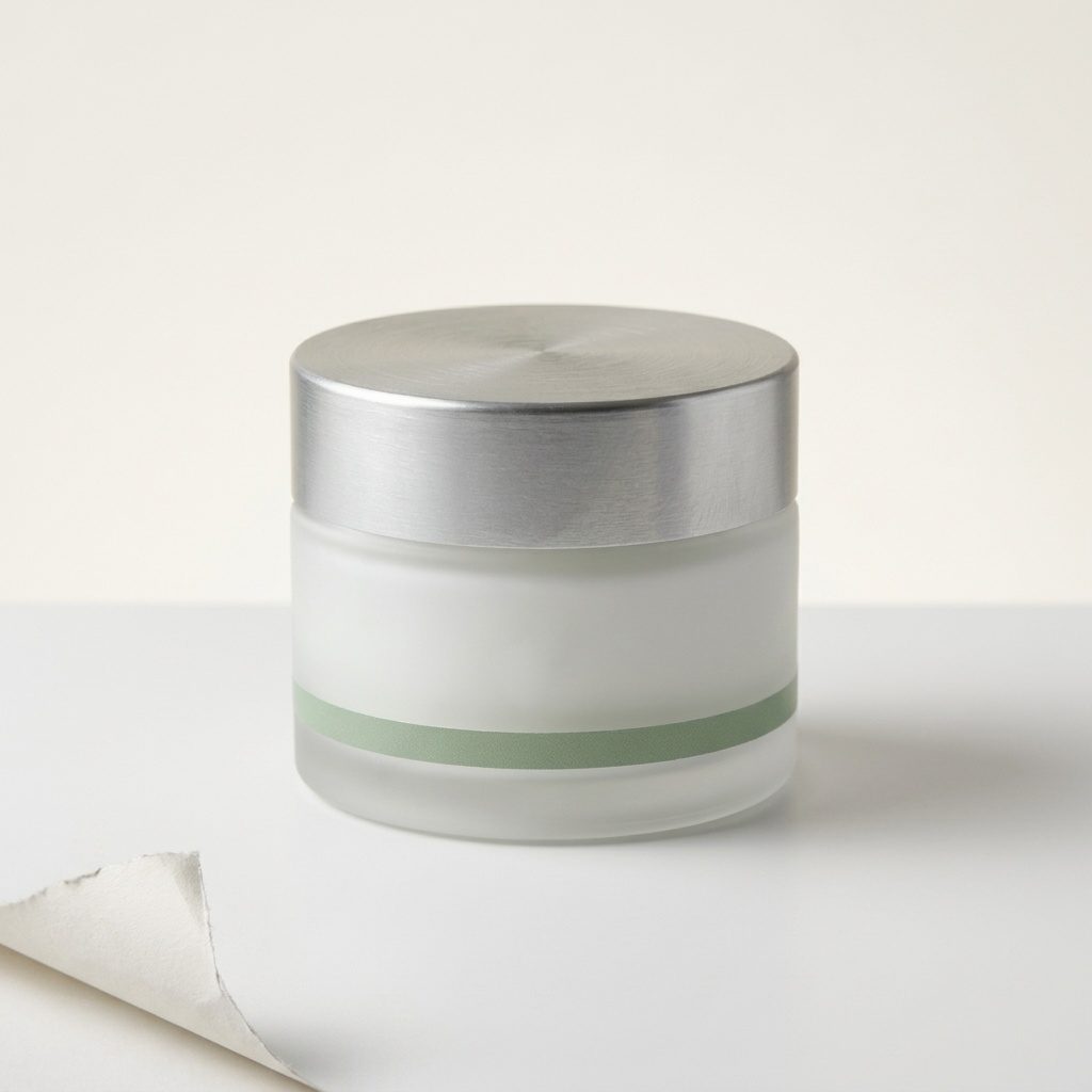 Skincare jar on a white studio backdrop