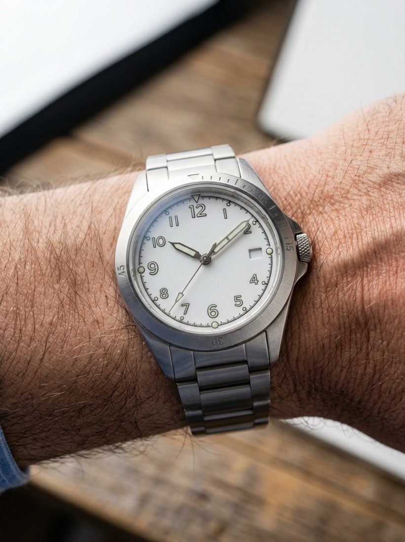 Steel watch on a wrist