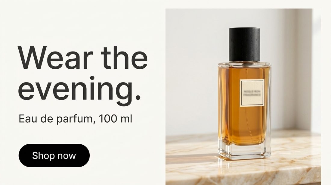 Homepage hero for fragrance with headline