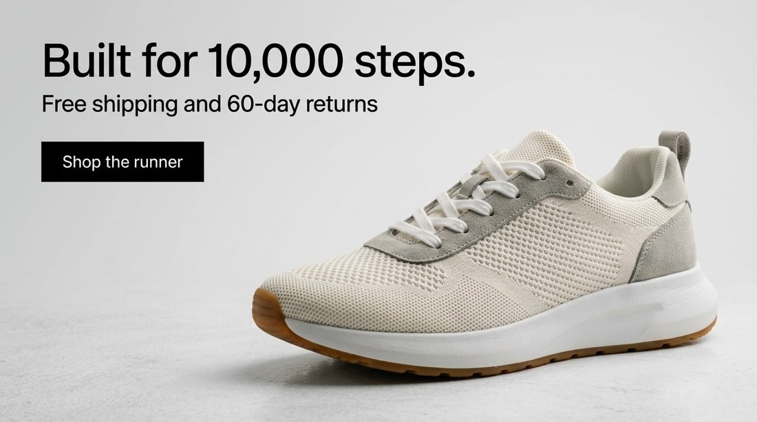 Homepage hero for footwear with headline